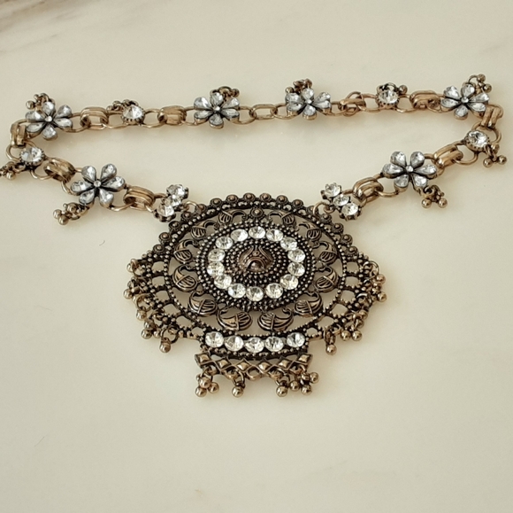 Antiqued Oxidized Gold Tone Metal Rhinestone Handbag Charm - Picture 3 of 6